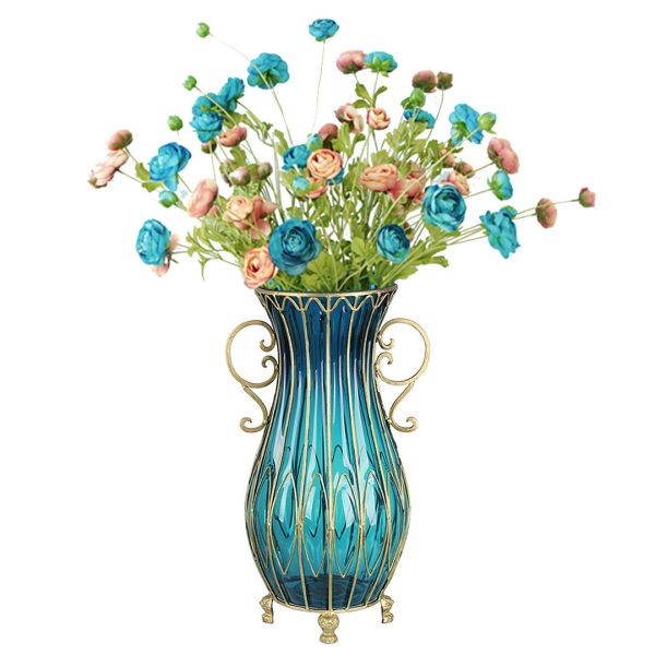 SOGA 51cm Blue Glass Tall Floor Vase with 12pcs Artificial Fake Flower Set, Home & Living, Home Decor, Vases, , ,  - NZ DEPOT 1