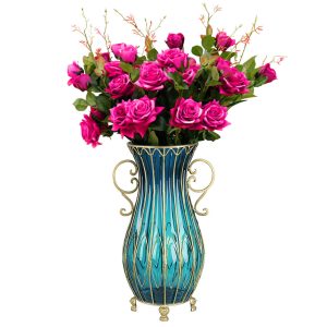 SOGA 51cm Blue Glass Tall Floor Vase with 12pcs Artificial Fake Flower Set, Home & Living, Home Decor, Vases, ,  - NZ DEPOT 1