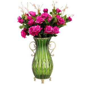 SOGA 51cm Green Glass Tall Floor Vase with 12pcs Artificial Fake Flower Set, Home & Living, Home Decor, Vases, ,  - NZ DEPOT 1