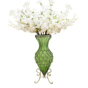 SOGA 67cm Green Glass Tall Floor Vase with 10pcs White Artificial Fake Flower Set, Home & Living, Home Decor, Vases, ,  - NZ DEPOT 1