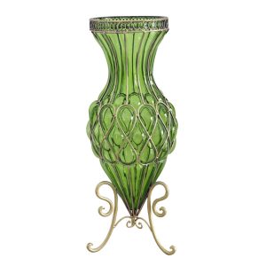 SOGA 67cm Green Glass Tall Floor Vase with Metal Flower Stand, Home & Living, Home Decor, Vases, , ,  - NZ DEPOT 1