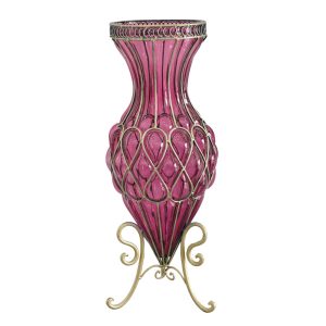 SOGA 67cm Purple Glass Tall Floor Vase with Metal Flower Stand, Home & Living, Home Decor, Vases, , ,  - NZ DEPOT 1