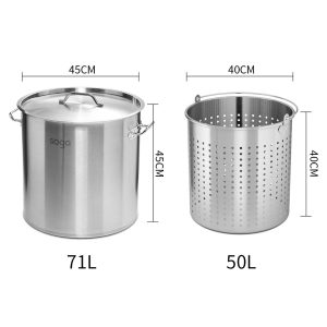 SOGA 71L 18/10 Stainless Steel Stockpot with Perforated Stock pot Basket Pasta Strainer, home & living > kitchen & dining > cookware > stock & multi pots, , , , ,  - NZ DEPOT 2