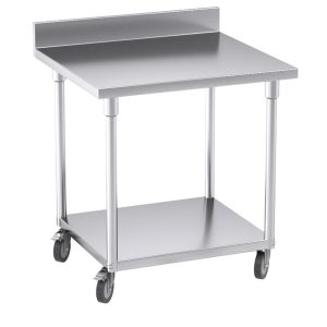 SOGA 80cm Commercial Catering Kitchen Stainless Steel Prep Work Bench Table with Backsplash and Caster Wheels, furniture > kitchen & dining room furniture > buffets, sideboards & kitchen islands, , , , ,  - NZ DEPOT 1