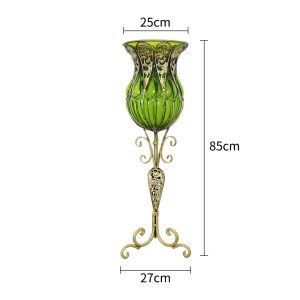 SOGA 85cm Green Glass Tall Floor Vase and 12pcs Dark Pink Artificial Fake Flower Set, Home & Living, Home Decor, Vases, , ,  - NZ DEPOT 2