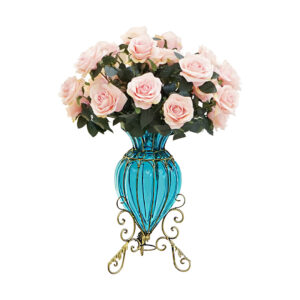 SOGA Blue Colored European Glass Floor Home Decor Flower Vase with Metal Stand, Home & Living, Home Decor, Vases, , ,  - NZ DEPOT 2