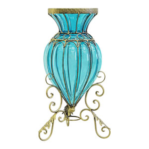 SOGA Blue Colored European Glass Floor Home Decor Flower Vase with Metal Stand, Home & Living, Home Decor, Vases, , ,  - NZ DEPOT 1