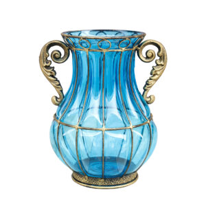 SOGA Blue Colored European Glass Home Decor Flower Vase with Two Metal Handle, Home & Living, Home Decor, Vases, ,  - NZ DEPOT 1