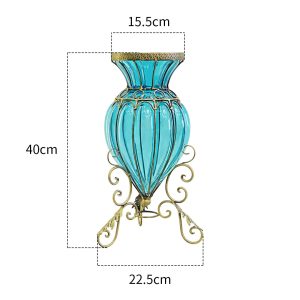 SOGA Blue Colored Glass Floor Flower Vase 8 Bunch 5 Heads Artificial Fake Silk Rose Home Decor Set, Home & Living, Home Decor, Vases, , ,  - NZ DEPOT 2