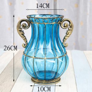 SOGA Blue Colored Glass Flower Vase with 10 Bunch 6 Heads Artificial Fake Silk Lilium nanum Home Decor Set, Home & Living, Home Decor, Vases, ,  - NZ DEPOT 2