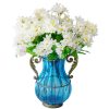 SOGA Blue Colored Glass Flower Vase with 10 Bunch 6 Heads Artificial Fake Silk Lilium nanum Home Decor Set, Home & Living>Home Decor>Vases, , , , ,  - NZ DEPOT 1