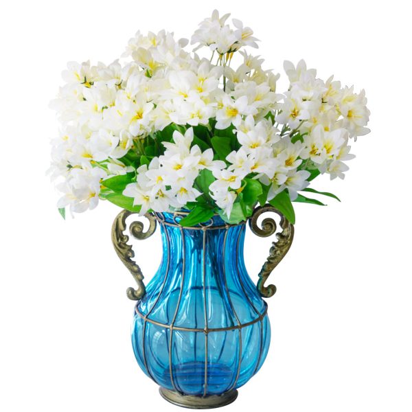 Soga Blue Colored Glass Flower Vase With 10 Bunch 6 Heads Artificial Fake Silk Lilium Nanum Home Decor Set, Home &Amp; Living, Home Decor, Vases, ,  - Nz Depot 1