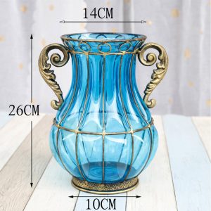 SOGA Blue Colored Glass Flower Vase with 10 Bunch 6 Heads Artificial Fake Silk Rose Home Decor Set, Home & Living, Home Decor, Vases, , ,  - NZ DEPOT 2