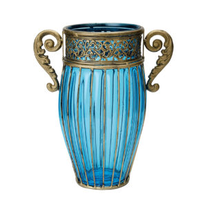 SOGA Blue European Colored Glass Home Decor Jar Flower Vase with Two Metal Handle, Home & Living>Home Decor>Vases, , , , ,  - NZ DEPOT 1