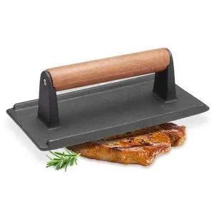 Buy SOGA Cast Iron Bacon Meat Steak Press Grill BBQ with Wood Handle Weight Plate Online - Electronics & Appliances/Appliances/Small Kitchen Appliances/Benchtop Cooking/Sandwich Presses & Grills - 1 - NZ Depot Free Shipping