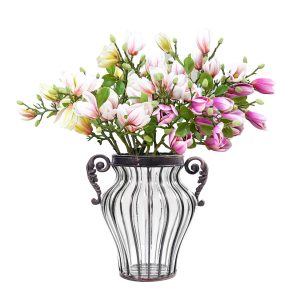 Soga Clear Glass Flower Vase With 6 Bunch 4 Heads Artificial Fake Silk Magnolia Denudata Home Decor Set Nz Depot - Nz Depot