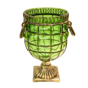 Soga Green Colored European Glass Jar Flower Vase Solid Base With Metal Handle Nz Depot - Nz Depot