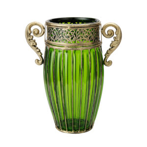 Soga Green European Colored Glass Home Decor Jar Flower Vase With Two Metal Handle Nz Depot - Nz Depot