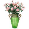 SOGA Green Glass Flower Vase with 8 Bunch 5 Heads Artificial Fake Silk Rose Home Decor Set, Home & Living>Home Decor>Vases, , , , ,  - NZ DEPOT 1
