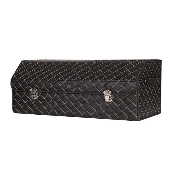 SOGA Leather Car Boot Collapsible Foldable Trunk Cargo Organizer Portable Storage Box Black/White Stitch with Lock Large, Garden, Tools & Hardware>Automotive Parts & Accessories>Accessories & Car Care>Interior Accessories, , , , ,  - NZ DEPOT 1