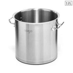 SOGA Stock Pot 12L Top Grade Thick Stainless Steel Stockpot 18/10 Without Lid, home & living > kitchen & dining > cookware > stock & multi pots, , , , ,  - NZ DEPOT 1