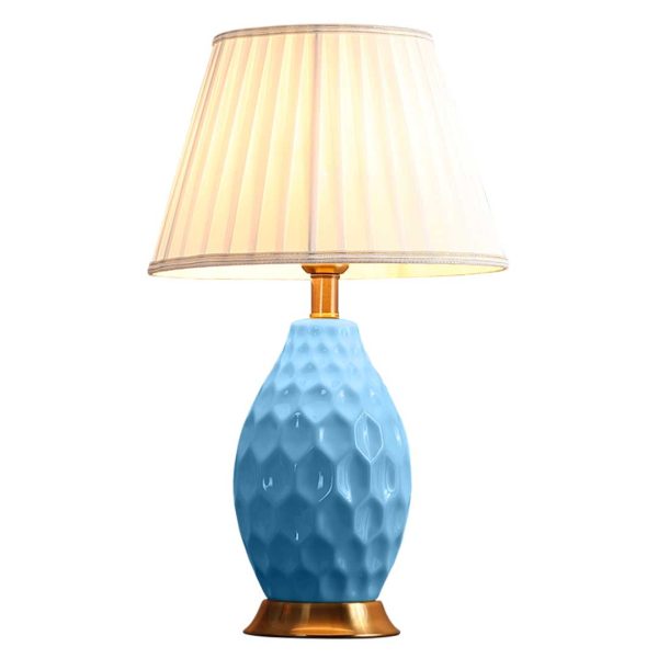 SOGA Textured Ceramic Oval Table Lamp with Gold Metal Base Blue, Home & Living>Lighting>Indoor Lights>Lamps>Table Lamps, , , , ,  - NZ DEPOT 1