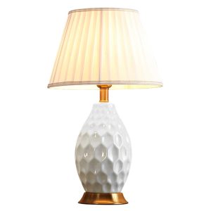 SOGA Textured Ceramic Oval Table Lamp with Gold Metal Base White, Home & Living, Lighting, Indoor Lights, Lamps, Table Lamps,  - NZ DEPOT 1