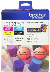 Brother LC133PVP Combo Pack with 40 Sheets of 6x4 Photo Paper - NZDEPOT