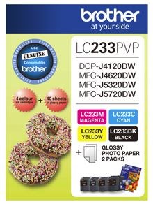 Brother LC233PVP Combo Pack with 40 Sheets of 6x4 Photo Paper - NZDEPOT