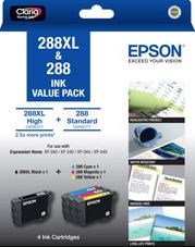 Epson 288XL BK + 288 C/M/Y 4 Ink Cartridge Value Pack - NZDEPOT