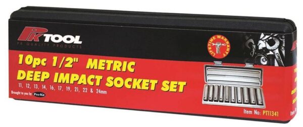 1/2-Inch Drive Metric 6 Point Cr-V Deep Impact Socket 10 Pieces Set - 6-Point Socket Flank Drive Design Grips -  Heat Treated Cr-V Sockets -  Made From High-Strength Chrome Vanadium Steel -  Corrosion-Resistant Phosphate Finish -  High-Torque Design Grips Flat Sides Of Fastenerstarting As A One-Man Operation In 1984