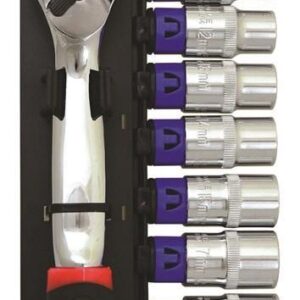 1/2-Inch Drive Metric Cr-V Socket and Ratchet 11 Pieces Set - Material quality chrome vanadium steel forging -  Strong and durable -  Ergonomically designed rubberized handle -  Suitable for long-term operation -  1/2-Inch Drive Metric Cr-V Socket and Ratchet 11 Pieces Set
