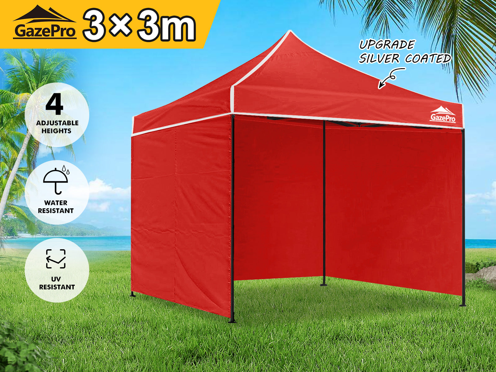 DS Gazebo C Silver coated roof 3x3m Red - Gazebos