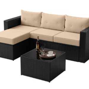 Glendon Sofa Set Black Beige -