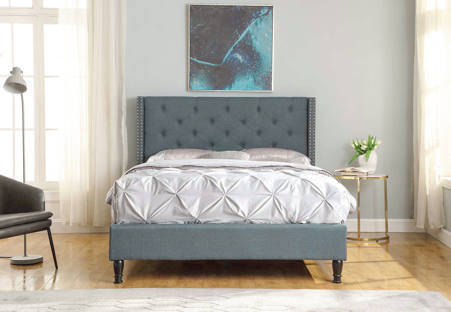 T New Lisbeth Fabric Bed Frame Queen Blue - Bed Frames