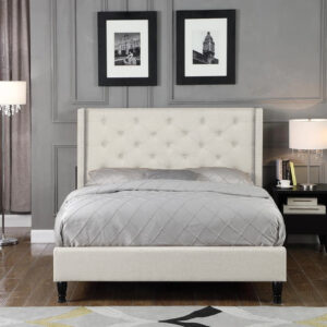 T New Lisbeth Fabric Bed Frame Queen Beige