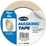 Masking Tape 25mtr x 18mm- Excellent adhesion on dry or clean surface- Flexible and conformable- Stable and economical with thicknesses- Easily removed without leaving residue or damaging the surface- Ideal for wall