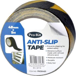 Non Slip Tape with Reflective Strip 5mtr x 48mm- Prevents slipping for added safety- Abrasive surface made with refined silicone sand- Moisture resistant