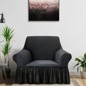 Buy SOGA 1-Seater Dark Grey Sofa Cover with Ruffled Skirt Couch Protector High Stretch Lounge Slipcover Home Decor Online - Home & Living/Home Decor/Sofa Covers - 2 - NZ Depot Free Shipping
