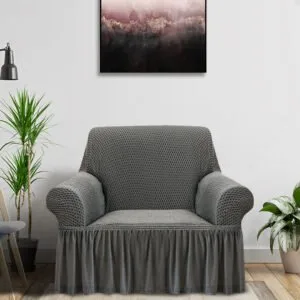 Buy SOGA 1-Seater Grey Sofa Cover with Ruffled Skirt Couch Protector High Stretch Lounge Slipcover Home Decor Online - Home & Living/Home Decor/Sofa Covers - 2 - NZ Depot Free Shipping