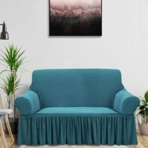 Buy SOGA 2-Seater Blue Sofa Cover with Ruffled Skirt Couch Protector High Stretch Lounge Slipcover Home Decor Online - Home & Living/Home Decor/Sofa Covers - 2 - NZ Depot Free Shipping