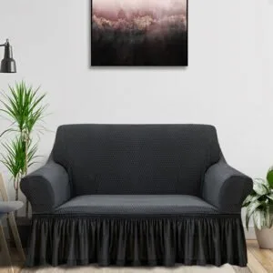 Buy SOGA 2-Seater Dark Grey Sofa Cover with Ruffled Skirt Couch Protector High Stretch Lounge Slipcover Home Decor Online - Home & Living/Home Decor/Sofa Covers - 2 - NZ Depot Free Shipping