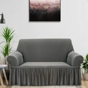 Buy SOGA 2-Seater Grey Sofa Cover with Ruffled Skirt Couch Protector High Stretch Lounge Slipcover Home Decor Online - Home & Living/Home Decor/Sofa Covers - 2 - NZ Depot Free Shipping