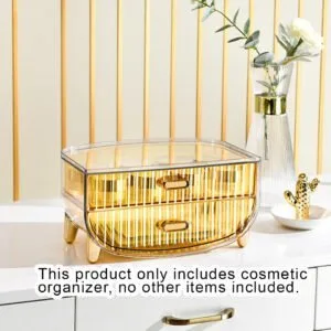 Buy SOGA 2 Tier Golden Yellow Multifunctional Countertop Cosmetic Storage Makeup Skincare Holder Jewelry Cabinet Bathroom Desk Drawer Vanity Organiser Online - Home/Bathroom/Bathroom Accessories/Bathroom Storage - 2 - NZ Depot Free Shipping
