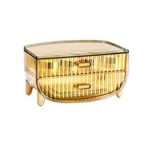 Buy SOGA 2 Tier Golden Yellow Multifunctional Countertop Cosmetic Storage Makeup Skincare Holder Jewelry Cabinet Bathroom Desk Drawer Vanity Organiser Online - Home/Bathroom/Bathroom Accessories/Bathroom Storage - 1 - NZ Depot Free Shipping