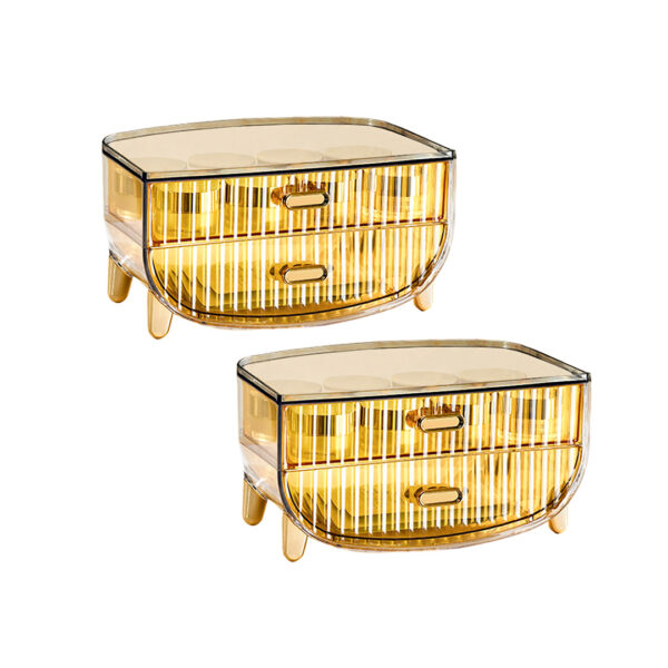 SOGA 2X 2 Tier Golden Yellow Multifunctional Countertop Cosmetic Storage Makeup Skincare Holder Jewelry Cabinet Bathroom Desk Drawer Vanity Organiser, Home>Bathroom>Bathroom Accessories>Bathroom Storage, , , , ,  - NZ DEPOT 1