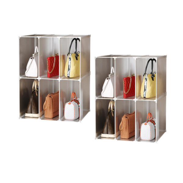 SOGA 2X 2 Tier Multifunctional PP Plastic Bag Box Portable Cubby DIY Storage Shelves Stackable Handbag Purse Organiser, Home & Living, Bedroom, Bedroom Storage Solutions, , ,  - NZ DEPOT 1