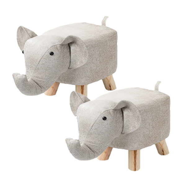 SOGA 2X Beige Gray Children Bench Elephant Character Round Ottoman Stool Soft Small Comfy Seat Home Decor, Furniture, Other Seating, Benches, , ,  - NZ DEPOT 1