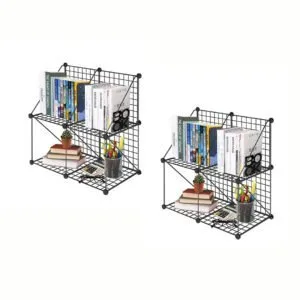 Buy SOGA 2X Black Portable 4-Cube 2 Column Storage Organiser Foldable DIY Modular Grid Space Saving Shelf Online - Furniture/Storage & Shelving/Home Storage - 1 - NZ Depot Free Shipping