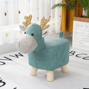 SOGA 2X Green Children Bench Deer Character Round Ottoman Stool Soft Small Comfy Seat Home Decor, Furniture, Other Seating, Benches, , ,  - NZ DEPOT 2